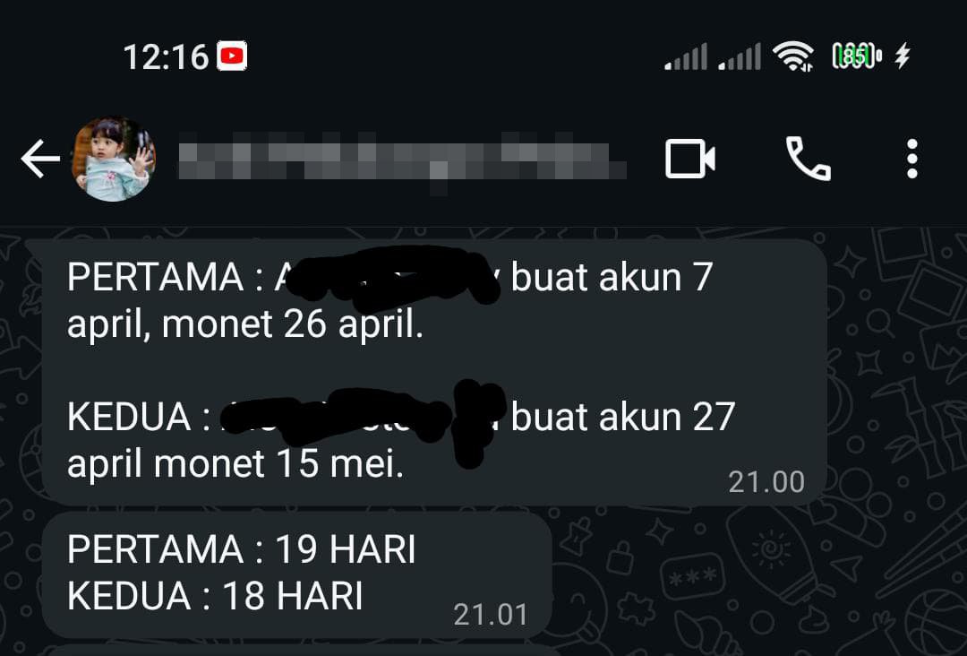 Screenshot chat WhatsApp testimoni member yang berhasil