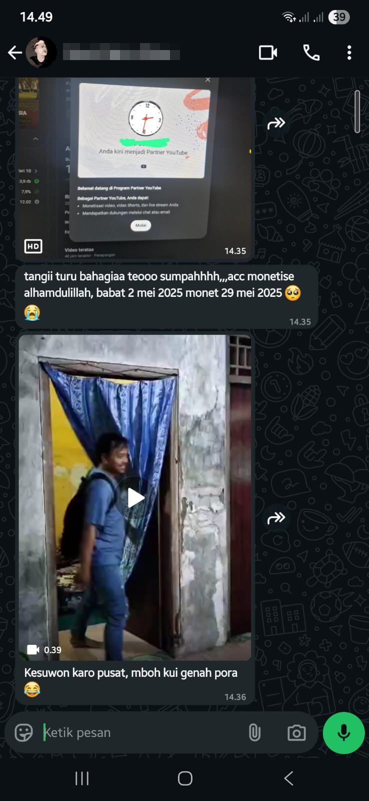 Screenshot chat WhatsApp testimoni member yang berhasil